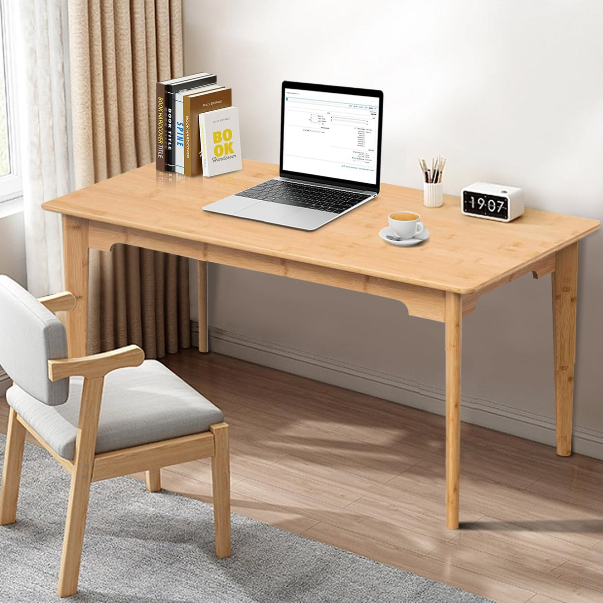 DOUSY 47" Bamboo Multipurpose Table, Simple Writing Computer Desk Home Office Table Dining Table for Living Room, Bedroom, Kitchen, Study, Makeup DOUSY