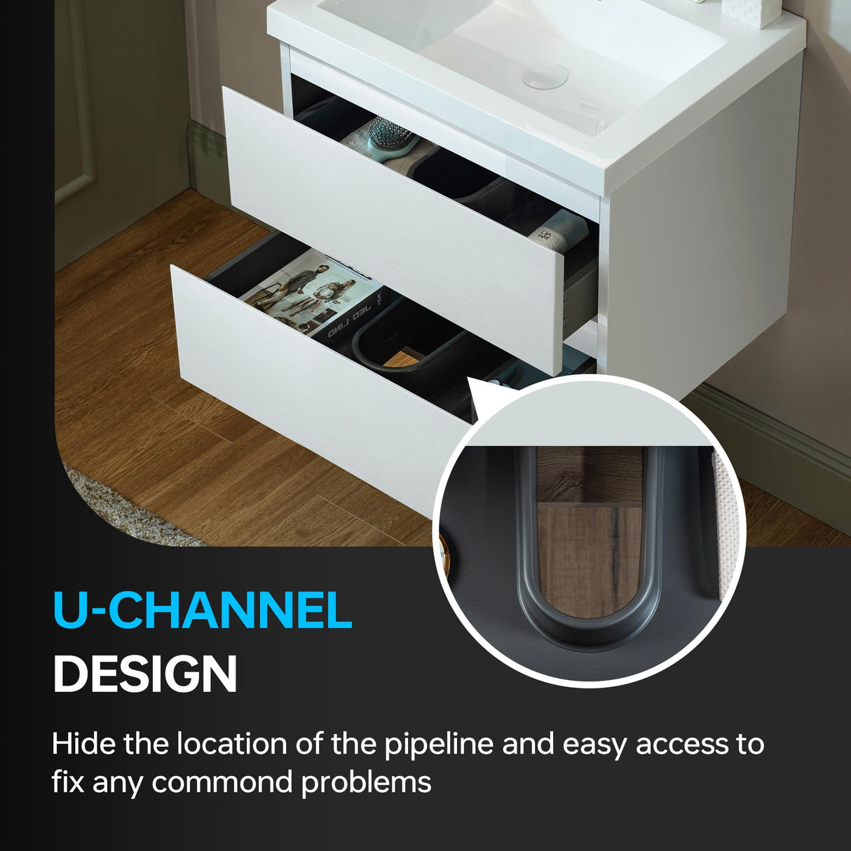 WOODBRIDGE 23-5/8 in. W x 19-5/8 in. D Wall Mounted Floating Vanity in Glossy White with Resin Composite Vanity Top in Glossy White WOODBRIDGE