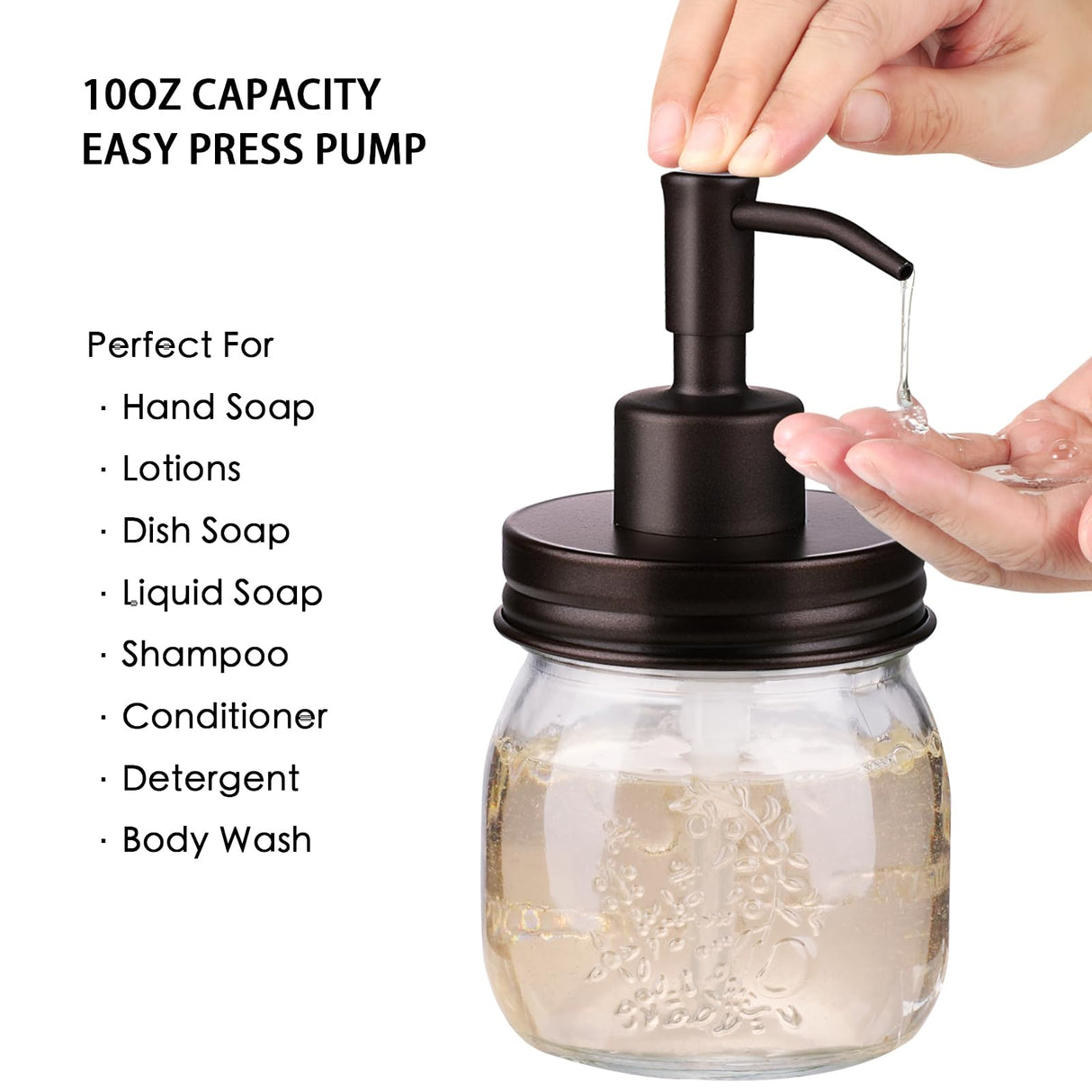 Amolliar Mason Jar Bathroom Accessories Set 4 Pcs -Lotion Soap Dispenser & 2 Qtip Holders & Toothbrush Holder - Rustic Farmhouse Decor, Bathroom Home Decor (Bronze) Amolliar