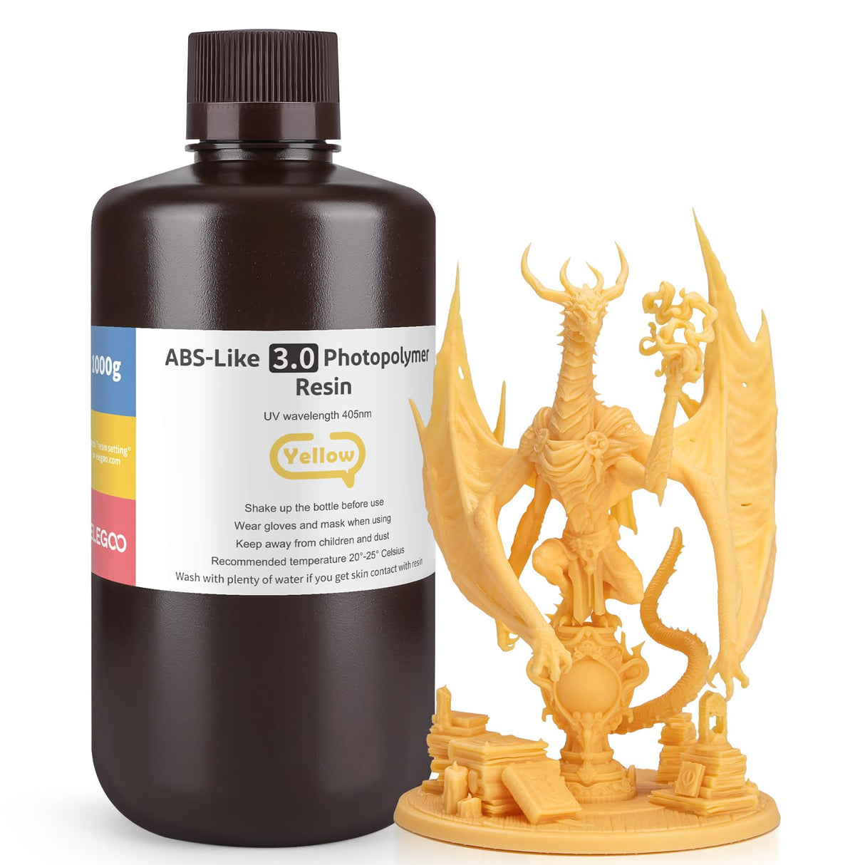 ELEGOO Upgraded ABS Like Resin 3.0, 405nm UV-Curing 3D Printer Resin with Higher Precision and Lower Shrinkage, Enhanced Strength and Toughness Photopolymer Resin for LCD Printer Yellow 1000G ELEGOO