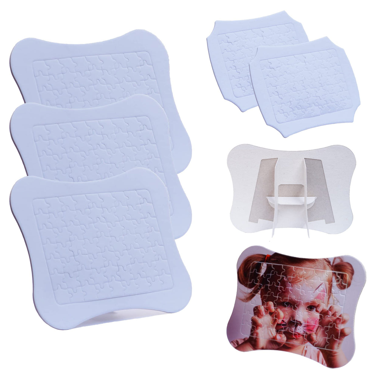 LIT PAPER 5 Sets 2-in-1 Photo Frame Sublimation Jigsaw Puzzle Blanks Combo 2 Shape Bone Medal - DIY Heat Press Transfer Crafts 63 Slices Thermal Transfer Blank Puzzles for Sublimation LIT PAPER