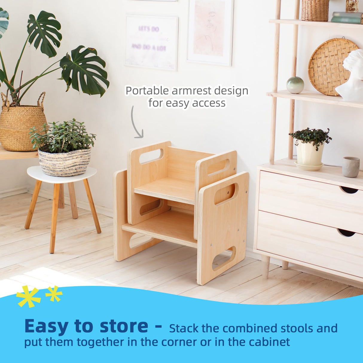 OOOK Montessori Weaning Table and Chair Set,Kids Activity Table and Chair Set with Fence for Read, Play Toys, Snack Time,Step Stool,1-3 Year Old Kids Montessori Furniture OOOK