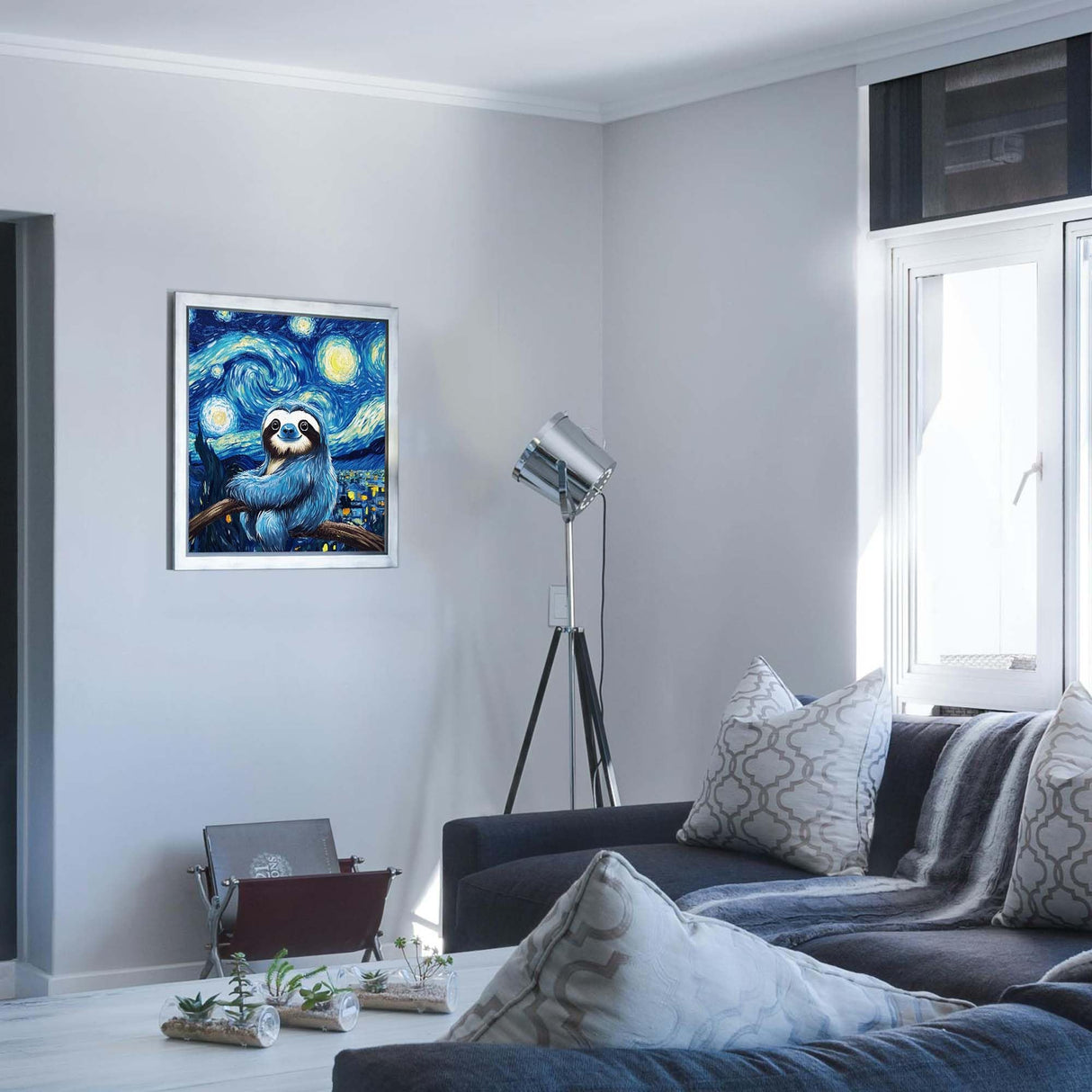 Sloth Sitting on a Tree Trunk Paint by Number Kits for Adults, Starry Night Scenery Paint by Number for Beginner, Funny Animal Acrylic Oil Painting for Gift Home Wall Decor(16×20inch, Unframe) ARNLRDYA