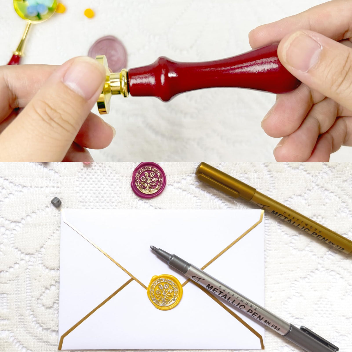 Wax Seal Kit, 24 Colors Wax Sealing Beads,Stamp, Spoon, Metallic Pen,Envelope,Candles for Wedding Birthday Gift and DIY Craft Xitalia