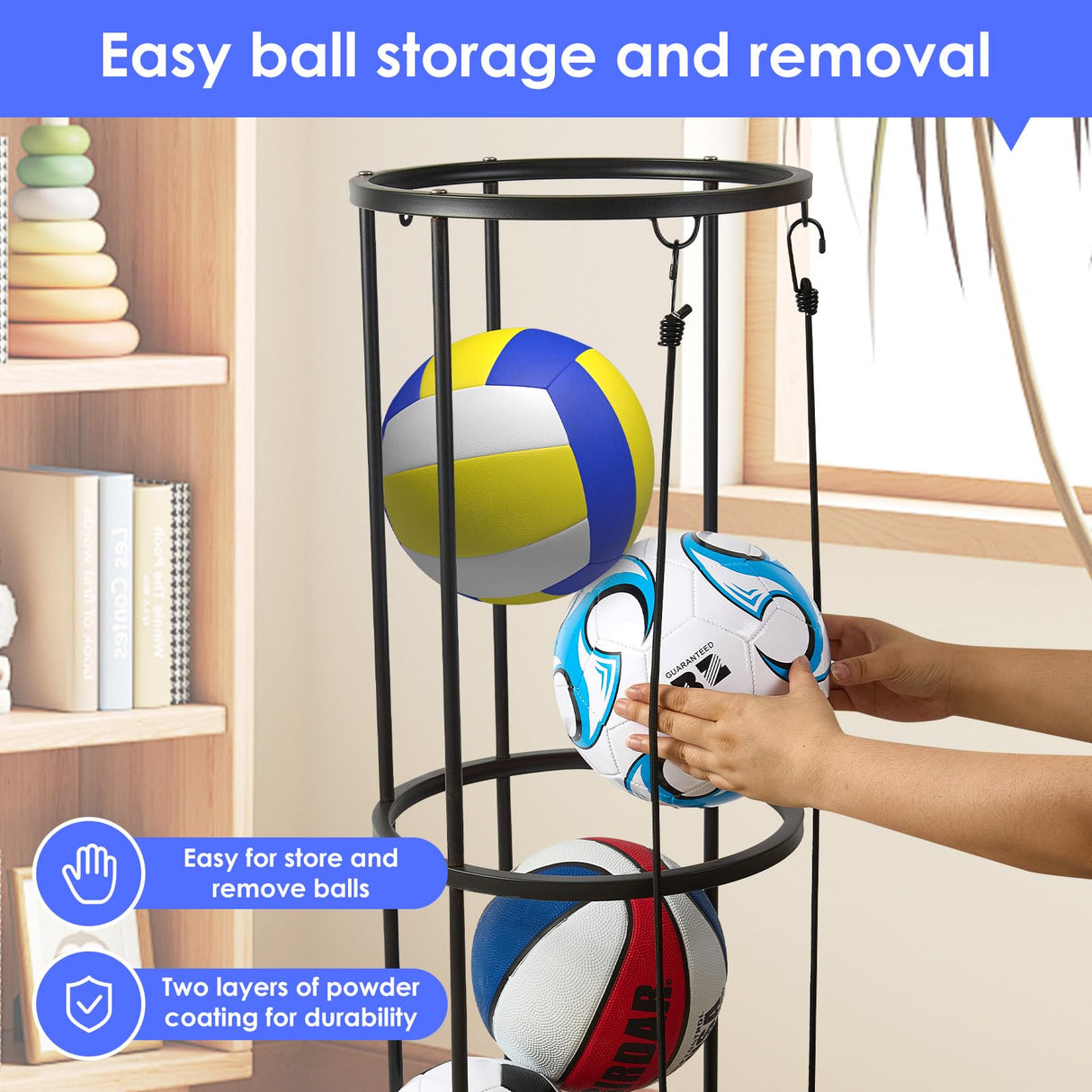 URMMIY Garage Ball Storage Rack - Wall-Mounted Vertical Ball Holder for Basketball, Soccer, Volleyball, Football - Space-Saving Sports Organizer for Garage, Home, Basement, Kids' Room, Outdoor Use URMMIY