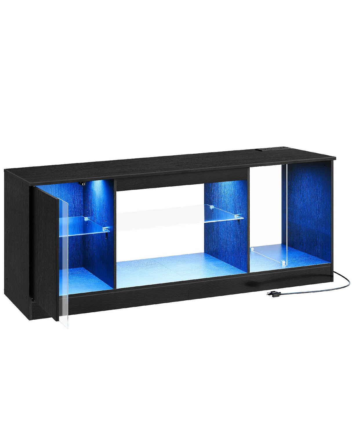 CHOEZON TV Stand with Power Outlets to 55 inch TV, Modern Entertainment Center with Multi-Color LED Light, Media TV Console with Adjustable Glass Shelves for Living Room, Bedroom, Black MDS01UDBB CHOEZON