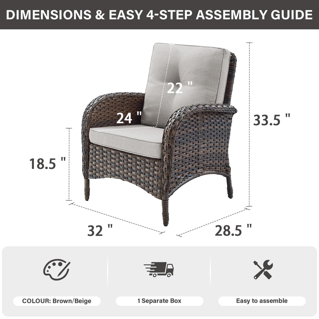 Belord Patio Club Chair Wicker Chairs - Outdoor High Back Chair Set of 2 Patio Furniture Set Rattan Seating with Removable Cushions for Porch Balcony Deck Pool Sunroom Light Brown/Beige Belord