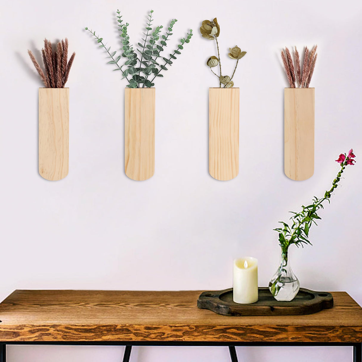 Bylion Wood Wall Planters, Hanging Wall Decor for Indoor Living Room Bedroom Modern Farmhouse Wooden Vase Wood Wall Pocket for Greenery Plants and Dried Flowers (2 Pack) Bylion