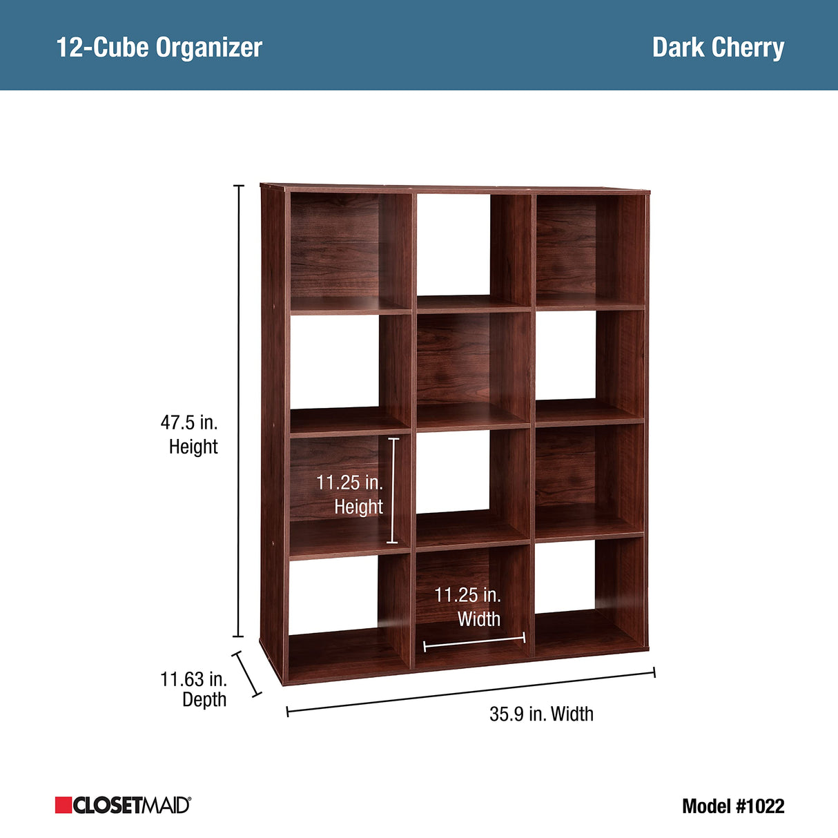 ClosetMaid Cubeicals 12 Cube Storage Shelf Organizer Bookshelf, Stackable, Vertical or Horizontal, Easy Assembly, Wood, Dark Cherry Finish ClosetMaid