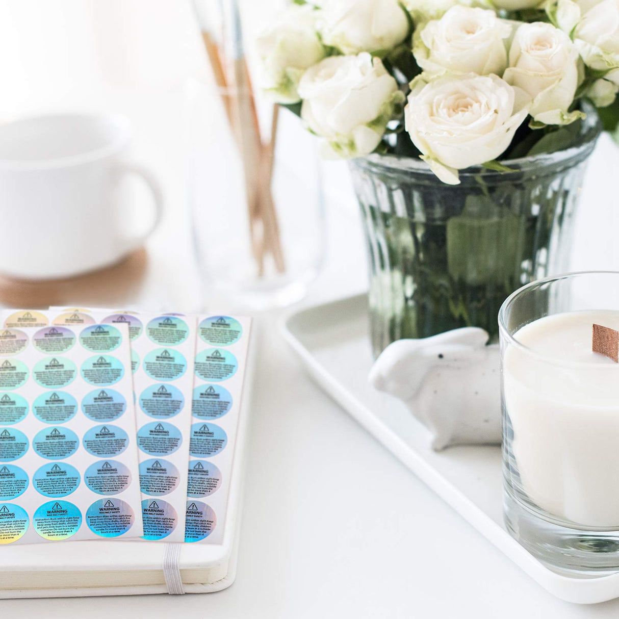 Holographic Candle Warning Labels Candle Jar Container Stickers Wax Melting Safety Stickers for Jars Tins Containers Making Supplies(240 Pieces) Zonon