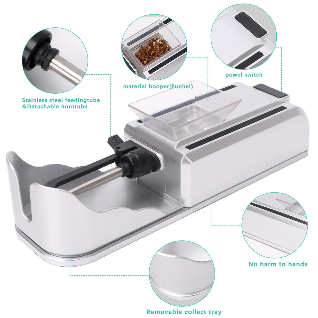 Cigarette Rolling Machine (silver) Electric Automatic Injector Tobacco Roller Maker Portable Generic