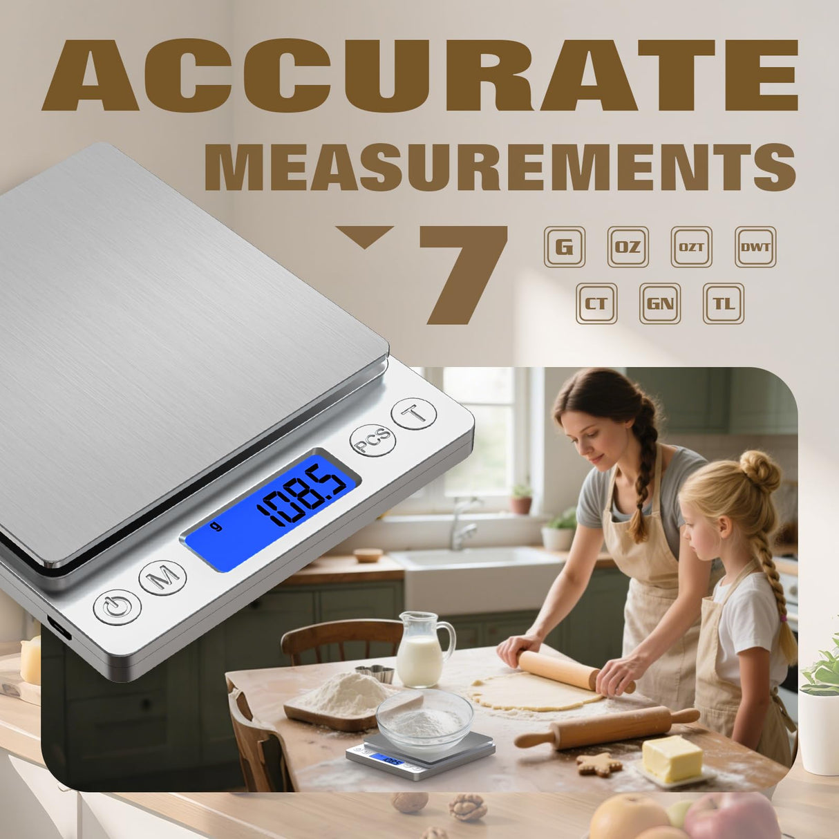 OGWAI Rechargeable Digital Food Scale with Gram and Ounce, Measuring Range 0.1g/3kg(6.6lb), Smart Kitchen Scale for Food, Baking, Cooking, Sourdough Bread, Weight Loss - Small Kitchen Gadget Product OGWAI