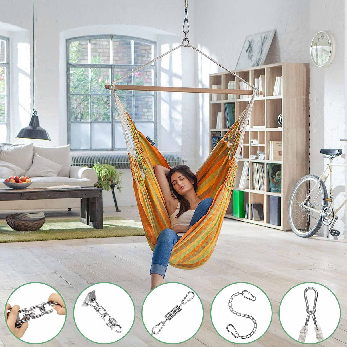 weiatas Hammock Chair Hanging Hardware Kit with Chain and Spring, Heavy Duty Porch Swing Hanger, 360 Swivel Ceiling Hooks for Punching Bag,Gym (Screw) weiatas