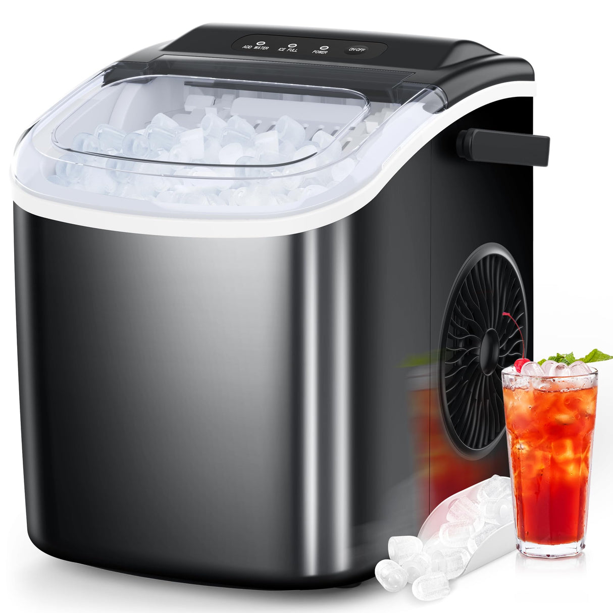 COWSAR Ice Maker Countertop, Portable Ice Machine with Self-Cleaning, 26.5lbs/24Hrs, 9 Bullet Ice Cubes in 6 Mins, Ice Basket and Scoop, Ideal for Home, Kitchen, Bar, Camping COWSAR