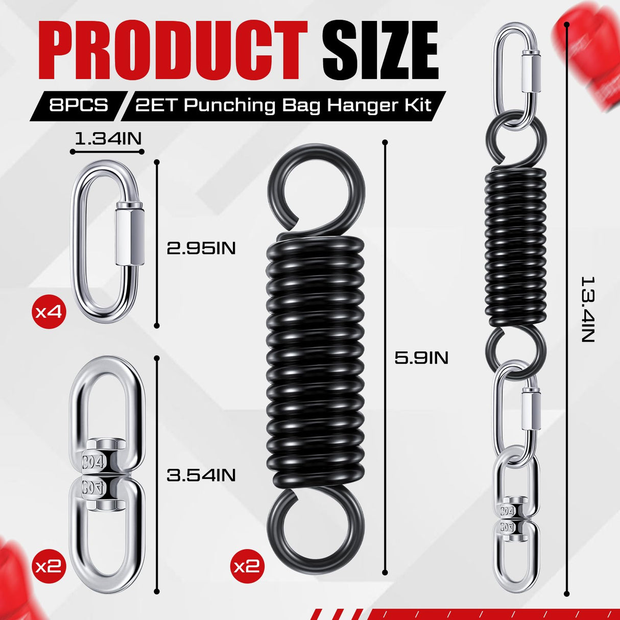 Zonon 8 Pcs Punching Bag Hanger Kit Heavy Bag Spring M8 Double Eye Swivel with Snap Hook Stainless Steel Heavy Bag Hanger for Boxing Bag, Gym Swing, Trapeze, Hammock up to 1000lbs Zonon