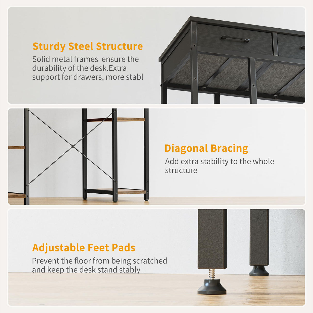 CubiCubi 47 Inch Computer Desk with 3 Drawers and Storage Shelves, Small Home Office Desk, Study Writing Table, Simple Desk for Bedroom, Black CubiCubi