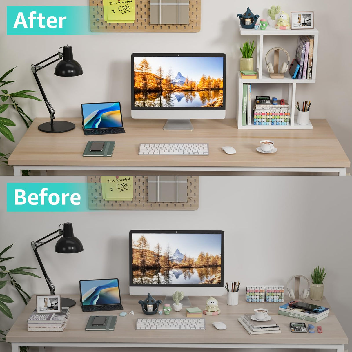 IGERI Small Desktop Bookshelf for Top of Desk Shelf - Mini White Table Bookcase 3-Tier Shelves Storage Book Organizer Hutch for Dorm Office College IGERI