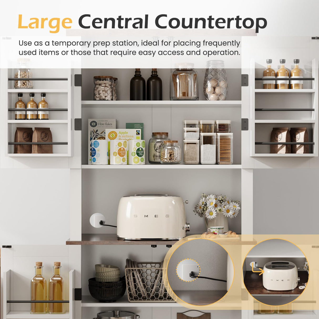 Apicizon 72" Kitchen Pantry Cabinet, Freestanding Kitchen Pantry Storage Cabinets with Barn Doors & Shelves, Utility Hutch Cabinet, Cupboard Organizer for Dining Room Living Room Bathroom Apicizon