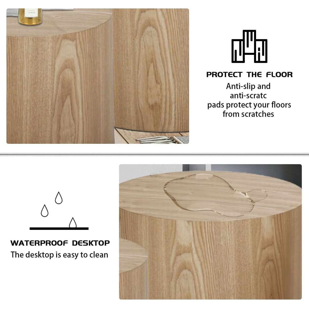 kevinplus Wood Side Table Round Small Coffee Tables Nesting End Table Set of 2 for Living Room Bedroom Office, No Assembling (Oak/Walnut - Round) kevinplus