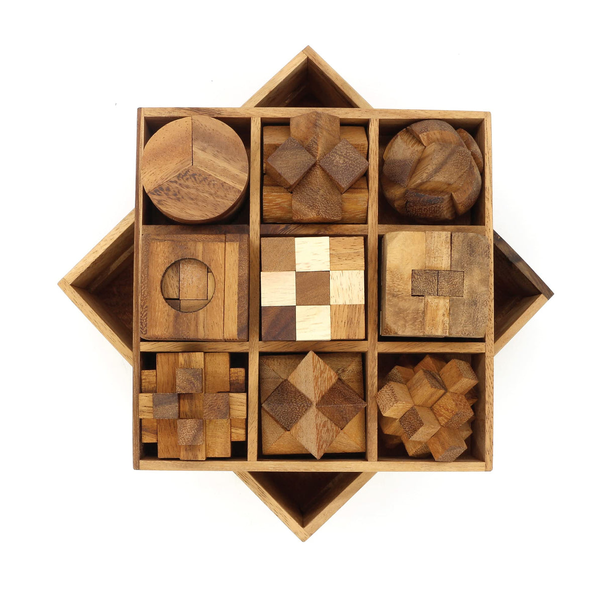 BSIRI 9 Puzzles in a Box - Wooden Brain Teaser Puzzles, 3D Puzzles for Adults, Educational Kids Games, Mind Puzzles for Adults and Brain Games for Kids, Ideal for Birthday Gifts and Patio Decor BSIRI