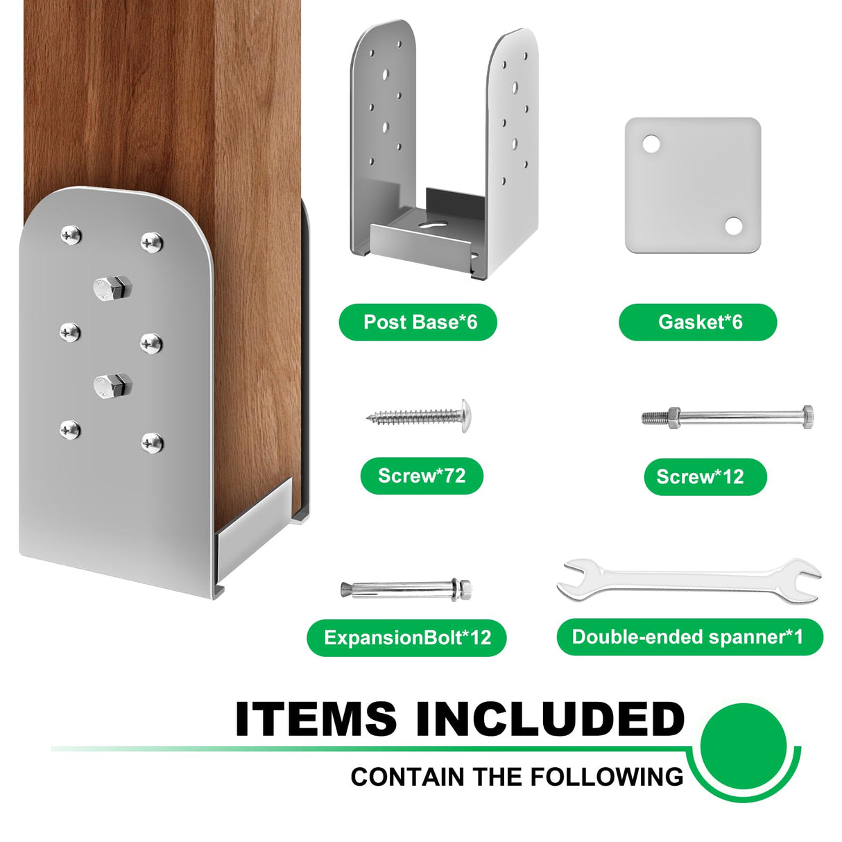 Andorm 6 Pack 4 x 4 Post Anchor Base, Adjustable Stainless Steel 4x4 Post Bracket for Concrete Wood Deck (Inner Size 3.5x3.5) with Screws and Nuts Andorm