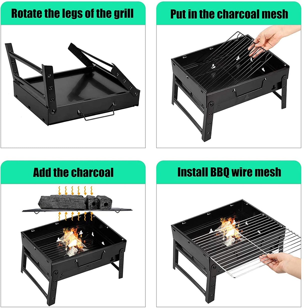 Folding Portable Barbecue Charcoal Grill, Barbecue Desk Tabletop Outdoor Stainless Steel Smoker BBQ for Outdoor Cooking Camping Picnics Beach (M1) AGM