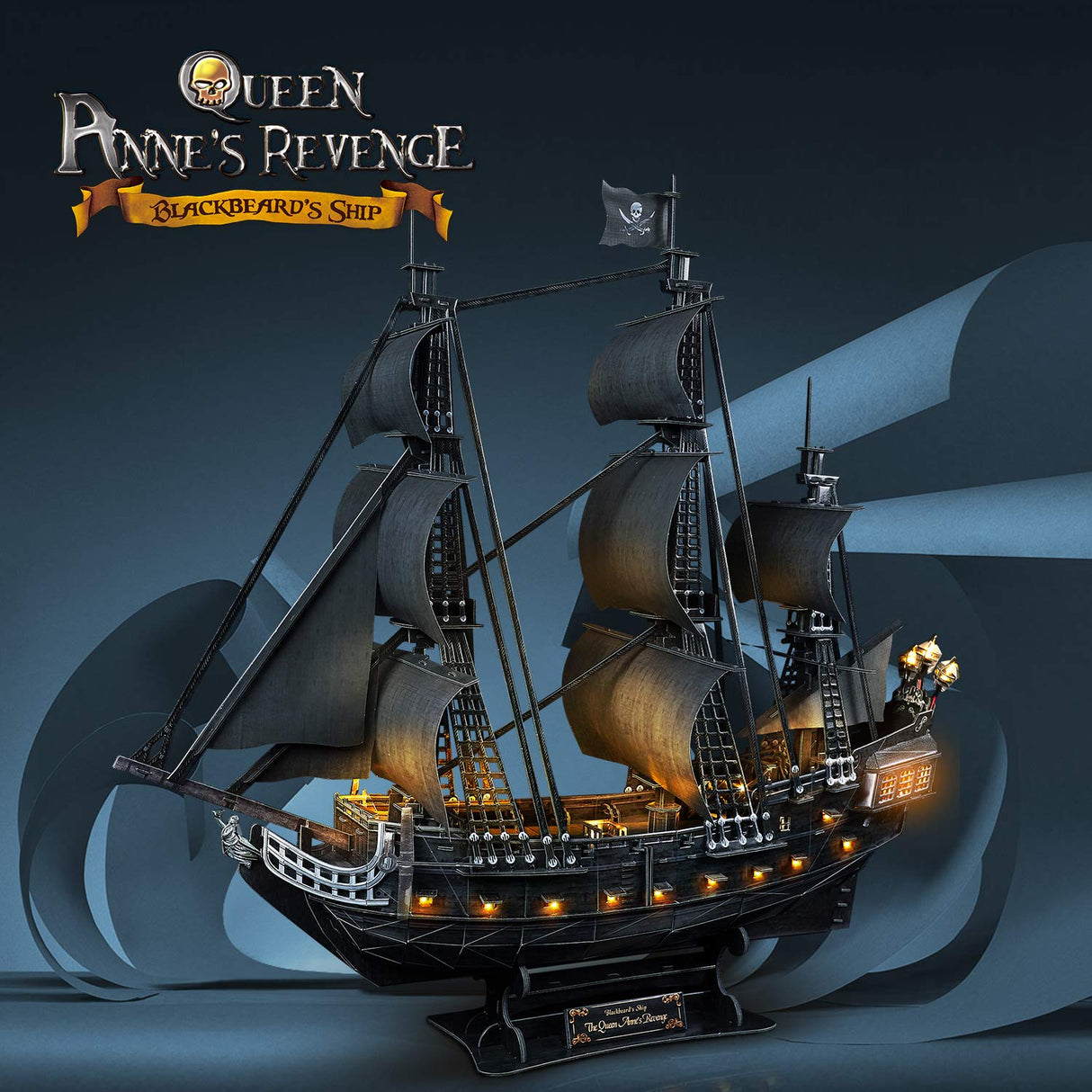 3D Puzzles for Adults Home Decor Pirate Ship Gifts for Men Women Model Kits Brain Teaser Puzzles for Adults Teacher Gifts,Queen Anne's Revenge 340 Pcs CubicFun