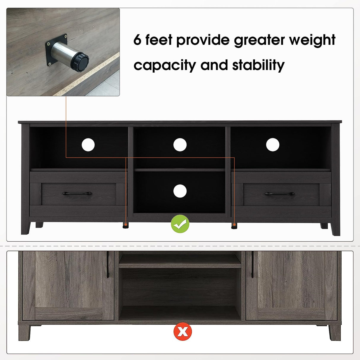 SAINTCY TV Stand for TVs up to 80", Large Television Stands with Drawers for Living Room, Farmhouse Entertainment Center with Storage and Shelves, TV Console Cabinet Furniture for Bedroom (Black) SAINTCY