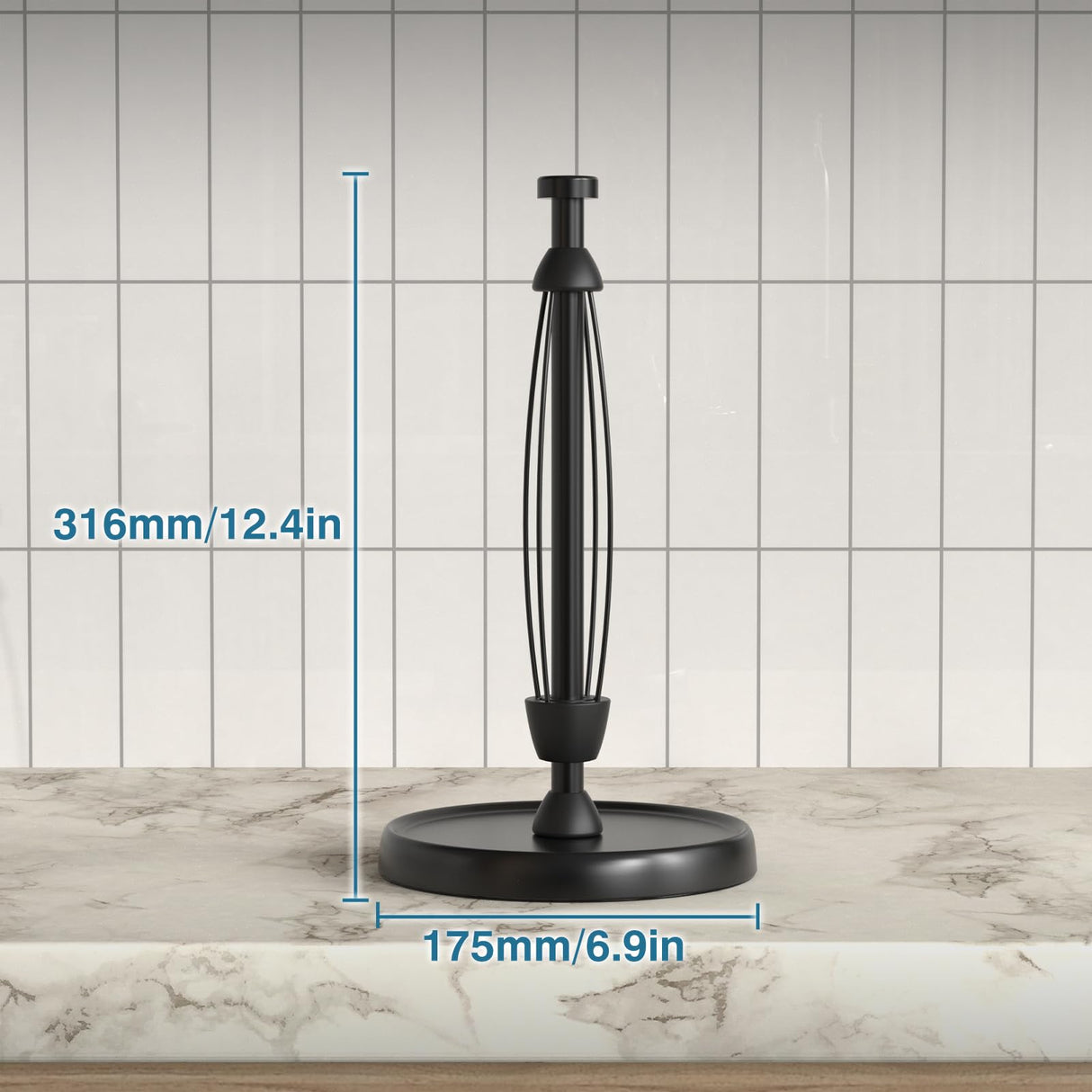 Paper Towel Holder Countertop, One-Handed Tear, Stainless Steel, Weighted Base, Black, Paper Towel Roll Holder Stand with Ratchet Mechanism for Kitchen Bathroom Farmhouse Essentials Decor Accessories Swaitee