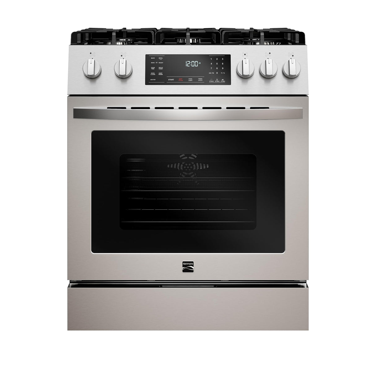 Kenmore Front Control Gas Range Oven with 5 Cooktop Burners, True Convection, Steam and Self Clean, Freestanding Stainless Steel Stove and Oven, 4.8 cu. ft. Capacity Kenmore
