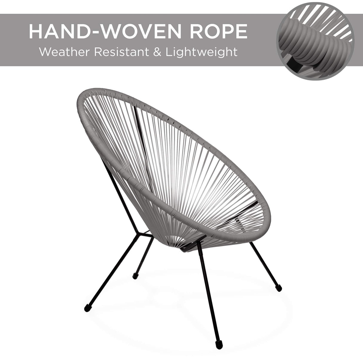 Best Choice Products 3-Piece Outdoor Acapulco All-Weather Patio Conversation Bistro Set w/Plastic Rope, Glass Top Table and 2 Chairs - Gray Best Choice Products