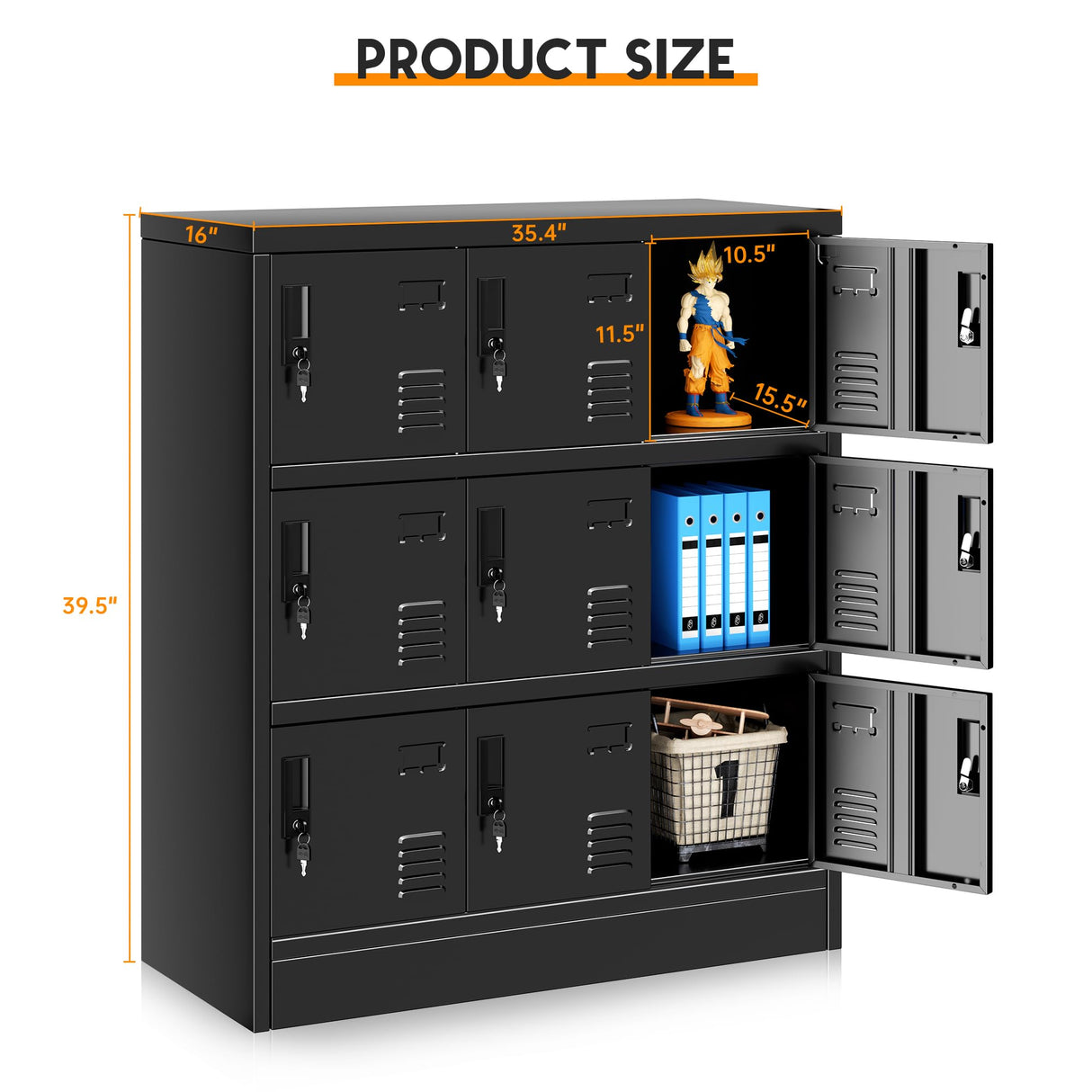 INTERGREAT 9 Door Storage Locker for Employee, Metal Locker for Office, Gym, Shool,Lockable Black Steel Locker with Lock and Card Slot for Home,Garage INTERGREAT