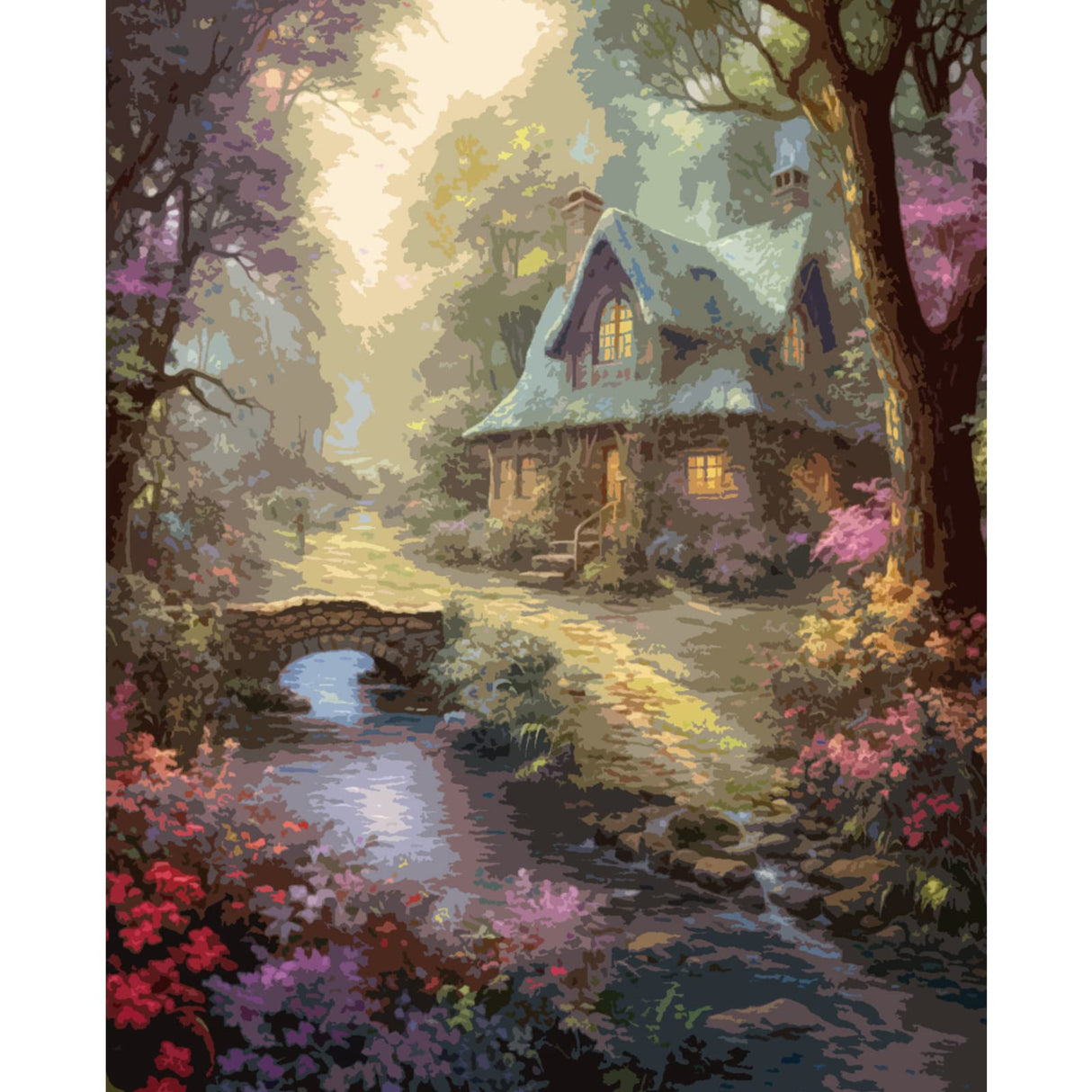 Tucocoo Flowers House Paint by Number for Adults, DIY Digital Oil Painting Kits on Canvas with Brushes and Acrylic Pigment Stream Forest Landscapes Picture for Home Decor Gifts 16x20inch (Frameless) Tucocoo