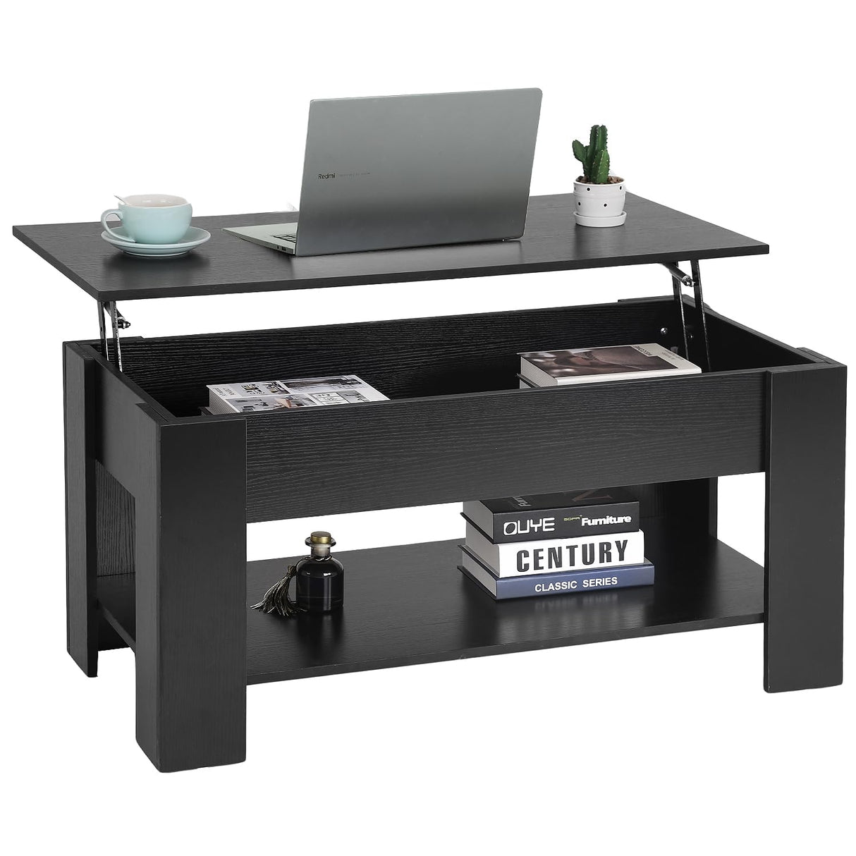 PayLessHere Coffee Table Lift Top Coffee Tables with Hidden Compartment and Storage Shelf Wooden Lift Tabletop Dining Table for Living Room Home (Black, 39" D x 28" W x 24" H) PayLessHere