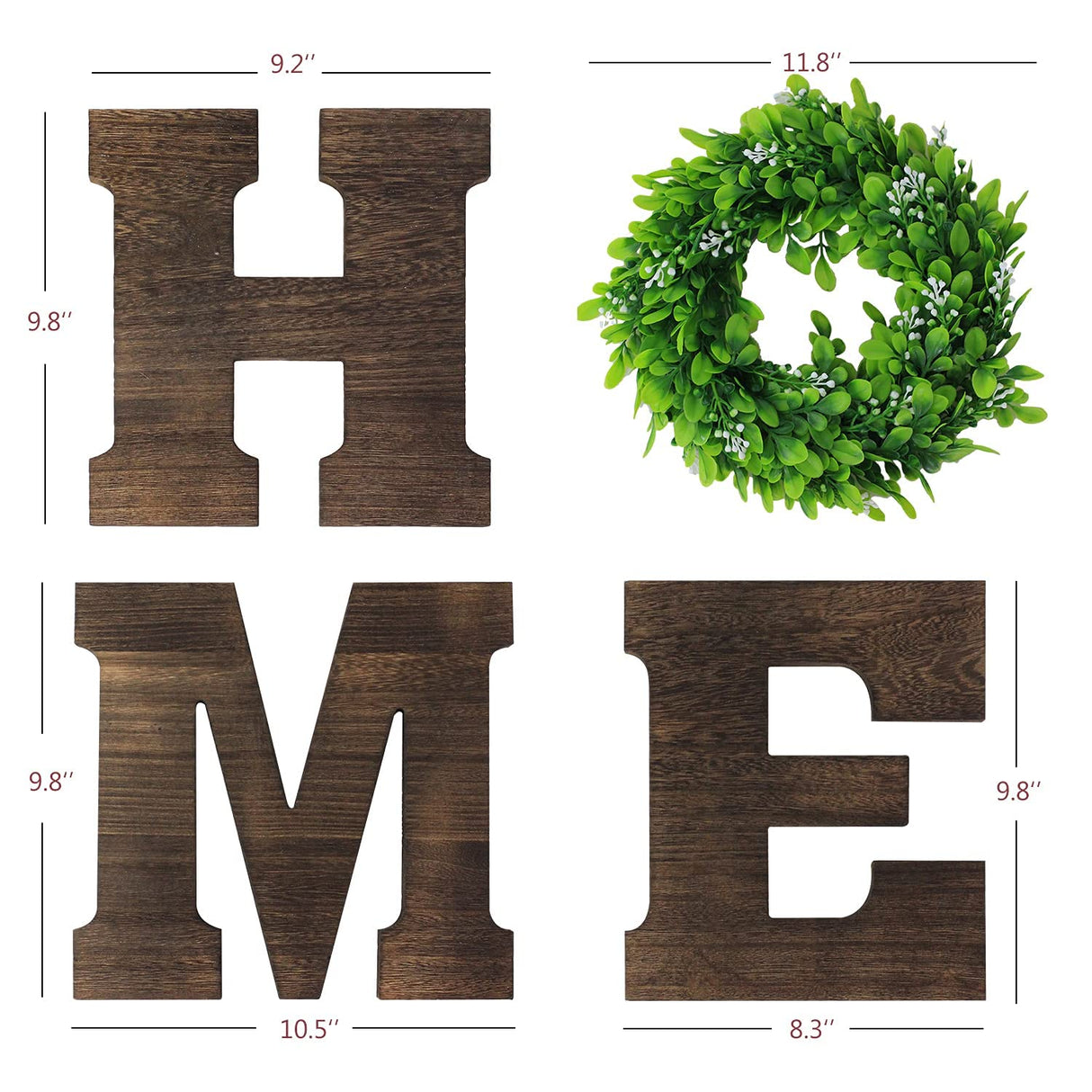 GLIWEN Wooden Home Sign Wall Decor with Artificial Wreath Hanging Wood Home Letters Farmhouse Home Decor for Wall Art Living Room Bedroom Kitchen Doorway,Brown GLIWEN