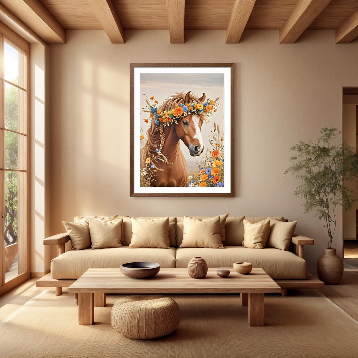 PINFFSHU 5D Diamond Painting Kits for Adults Beginners - Beautiful Horse with Floral Crown,Full Drill DIY Sparkling Gem Art Craft with Tools, Home Wall Decor, Unique Gifts for Women, 12x16 Inch PINFFSHU