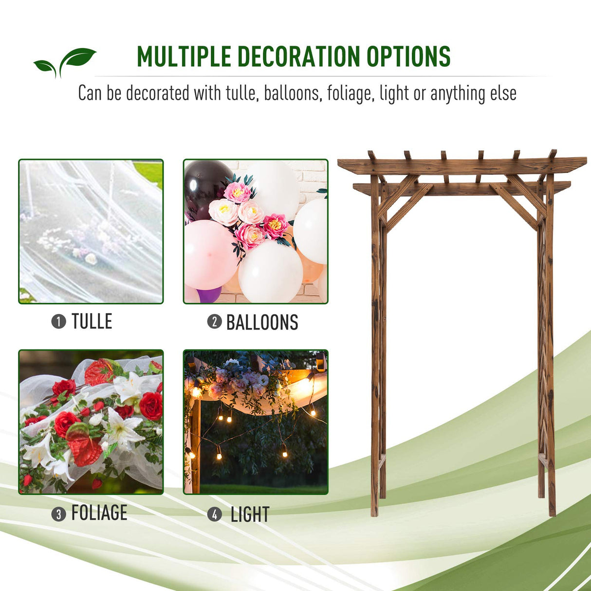 Outsunny 79in Wooden Garden Arbor Arch Trellis with Classic Countryside Style, Pergola Style Roof for Climbing Vines for Ceremony Party Weddings Outsunny