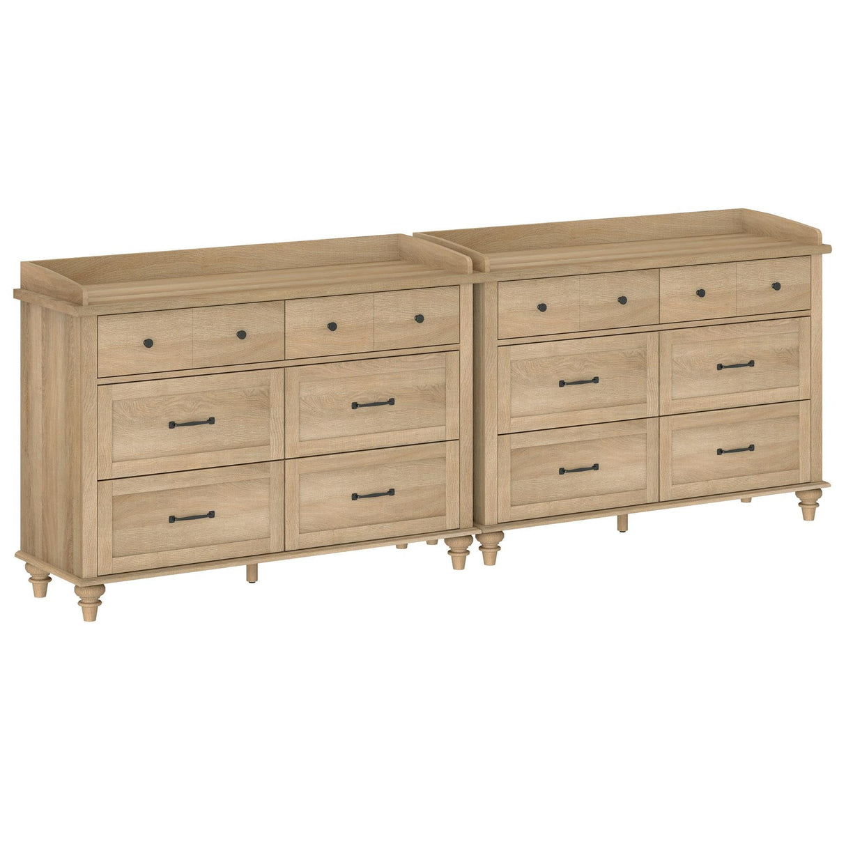 WAMPAT 12 Drawers Dresser for Bedroom, Set of 2 Farmhouse Dressers with 6 Drawers, Light Wood Kids Dresser for Closet, Wide Dressers Organizer for Living Room & Hallway, Oak WAMPAT