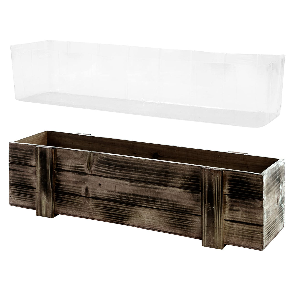 SE SIMPLE ELEMENTS Rectangle Natural Cunninhamia Wood Planter Box with Liner Rustic Farmhouse Planter Box for Flowers and Plants 18" L x 5" W x 5" H - Brown SE SIMPLE ELEMENTS