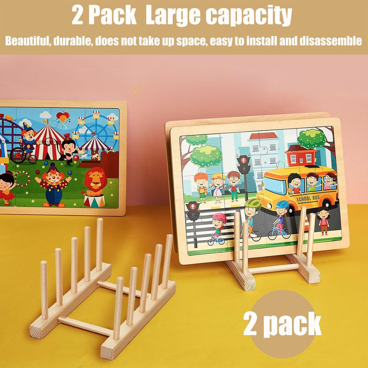 Mckkymi 2 Pcs Wooden Puzzle Display Stand-Toddler Puzzle Storage,Multifunctional Kitchen Dish Rack,Shelving for the kids,Puzzle Storage Rack Organizer Shelf for Adults Craft Collection Lovers Mckkymi