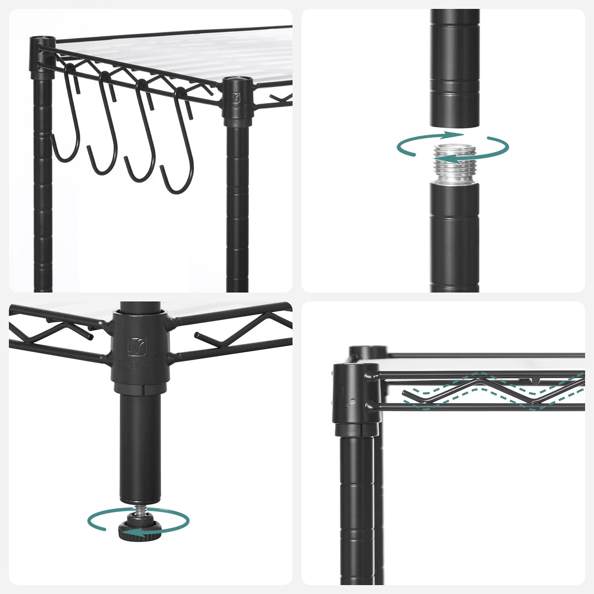 SONGMICS 6-Tier Storage Shelves, Wire Shelving Unit, Kitchen Metal Shelves, Storage Rack with Adjustable Shelves, Shelf Liners, 8 Hooks, for Garage, 13.8 x 35.4 x 69.7 Inches, Black ULGR096B01 SONGMICS