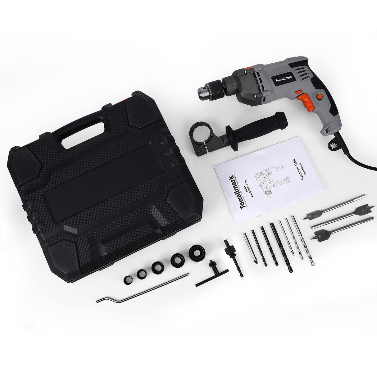 Towallmark 7.5-Amp Hammer Drill with Aluminum Alloy Housing, 1/2-Inch Corded Electric Hammer Drill with 3000RPM, Variable Speed, 15 Drill Bits with Toolbox for Home Improvement, DIY Towallmark