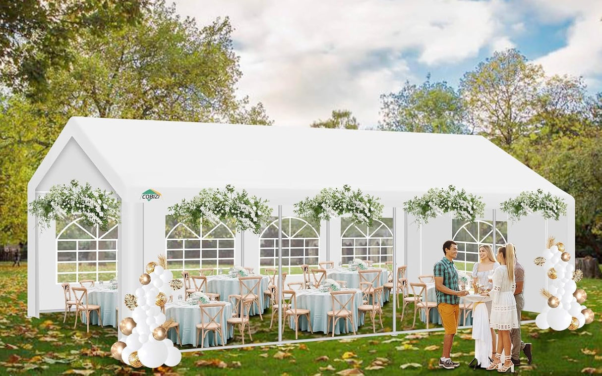 COBIZI 13x26 Party Tent Heavy Duty, Galvanized Wedding Tent, Event Shelter Tent for Parties, Large Outdoor Gazebo with Removable Sidewall & Built-in Sandbag, Carpas para Fiestas, Waterproof, White COBIZI