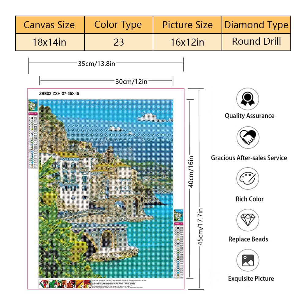 TISHIRON Diamond Art Kits for Adults Full Drill View of Amalfi Diamond Art Kits for Beginners 5D Diamond Art Kits Italian Seascape Diamond Art Kits Picture for Home Wall Art Decor 30x40cm TISHIRON