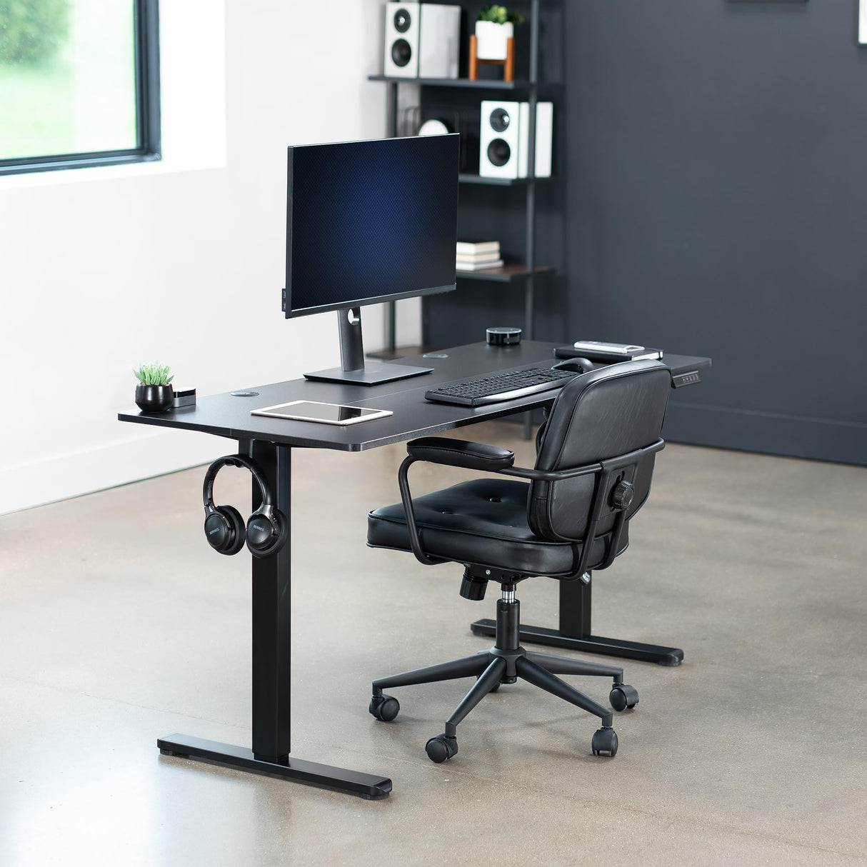 VIVO Electric 55 x 24 inch Stand Up Desk, Complete Height Adjustable Standing Home & Office Workstation with Memory Controller, Black Top, Black Frame, DESK-E155TB VIVO