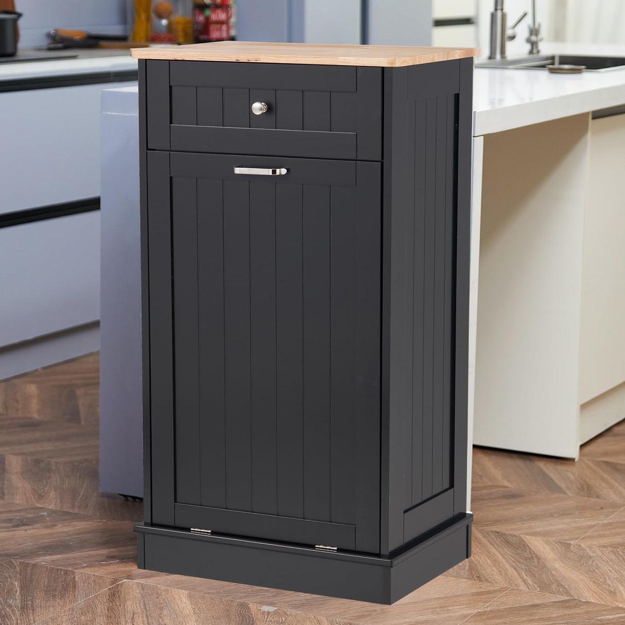 OUTGUAVA 13 Gallon Tilt Out Trash Cabinet Kitchen Waste Bins,50 Quart Laundry Hamper Tilt Out Pet Proof Hidden Trash Bin for Kitchen Living Room,Black OUTGUAVA