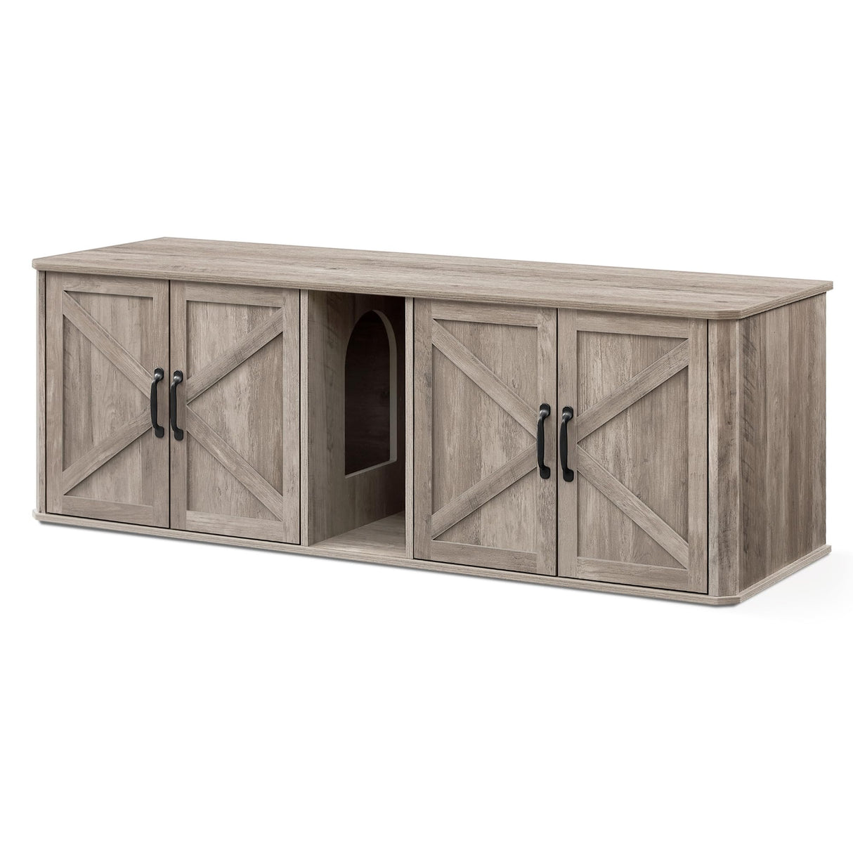 Feandrea Double Cat Litter Box Enclosure, Modern Cat Litter Box Furniture Hidden for 2 Cats, Front Entry, Cat House, Side End Table, TV Stand, 59 x 19 x 19.5 Inches, Heather Griege UPCL010G01 Feandrea