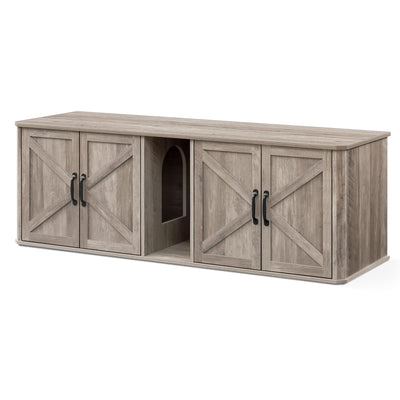 Feandrea Double Cat Litter Box Enclosure, Modern Cat Litter Box Furniture Hidden for 2 Cats, Front Entry, Cat House, Side End Table, TV Stand, 59 x 19 x 19.5 Inches, Heather Griege UPCL010G01