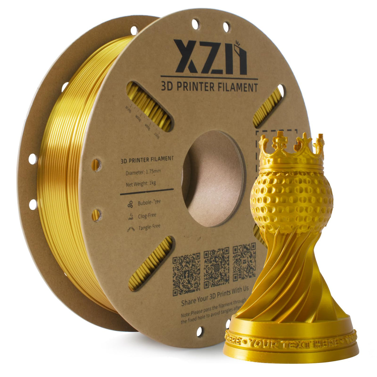 XZN Silk PLA Filament 1.75mm, Metal-Like Shiny 3D Printer Filament, 1kg Spool (2.2lbs), Dimensional Accuracy +/- 0.03 mm, Vacuum Packaging (Silk Gold) XZN
