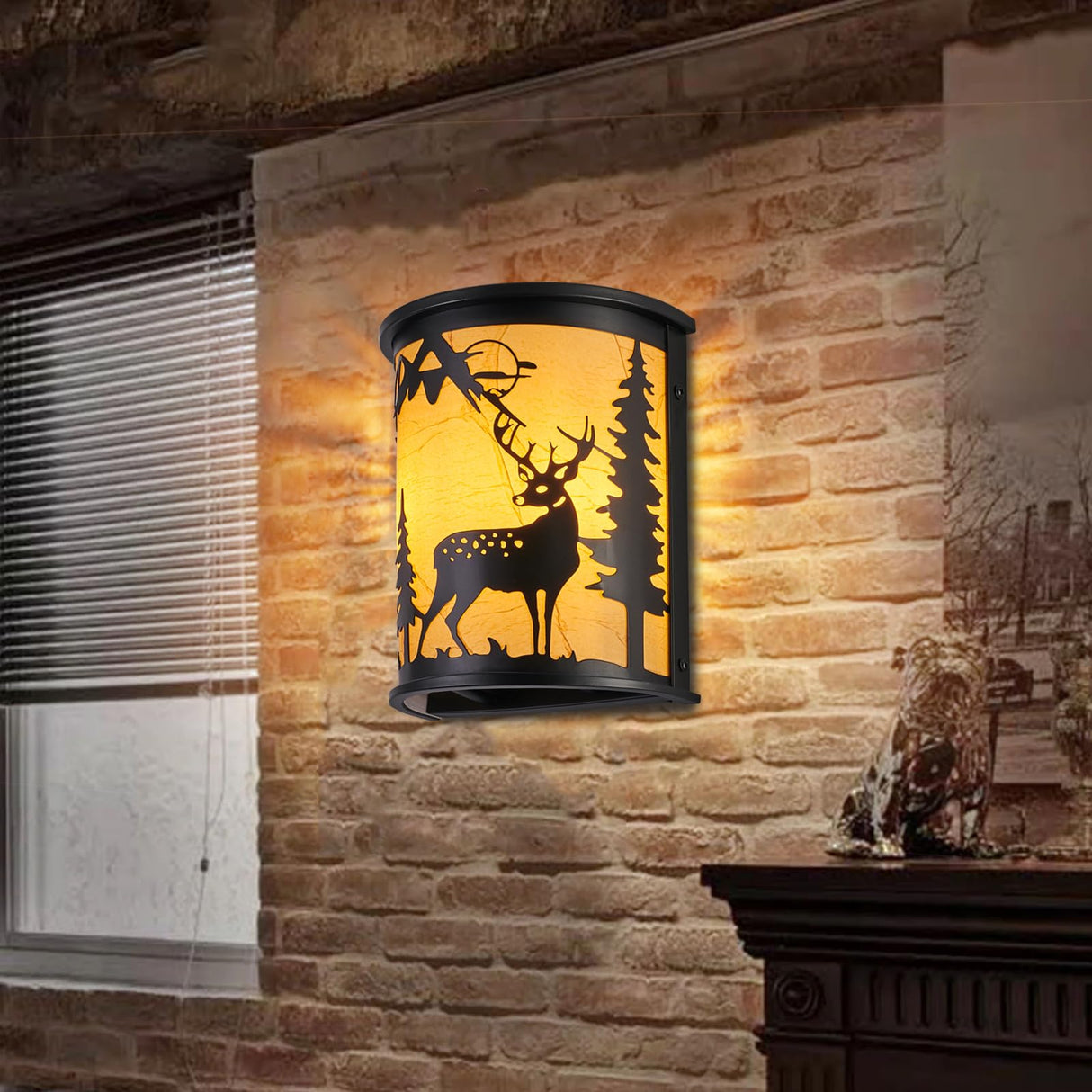 Monyohame Rustic Deer Wall Sconce,Farmhouse Indoor Wall Light Fixtures,E12 Base Modern Industrial Wall Lamp Lighting Fixture for Bedroom, Hallway,Living Room, Stairway,Headboard Monyohame